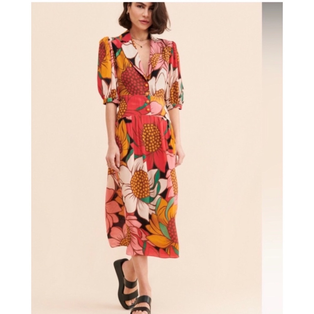 FARM RIO Colorful Sunflowers Midi Dress